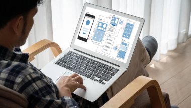 Model mobil uygulama ve web sitesi için UX UI tasarım süreci. Profesyonel uygulama geliştiricisi için kablo grafiğinin yaratıcı prototipi .