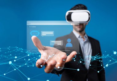 Yapay zeka sanal asistanı Chatbot ile yapay zeka konsepti ile insan etkileşimi, yapay zeka mühendisliği, LLM yapay zeka derin öğrenimi iş desteği için üretken yapay zeka kullanımı. FaaS