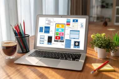 Model mobil uygulama ve web sitesi için UX UI tasarım süreci. Profesyonel uygulama geliştiricisi için kablo grafiğinin yaratıcı prototipi .