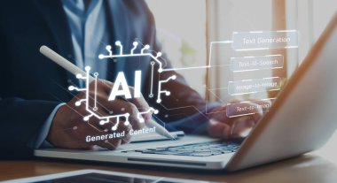 Yapay zeka mühendisliği, büyük veri ve yapay zeka makinesi kavramında yapay zeka beyin işlemcisiyle iş desteği için üretken yapay zeka kullanmayı öğrenen insan etkileşimi. EIDE