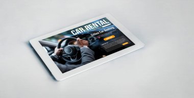 car rental website on computer screen for tourist to rent a car for transportation snugly