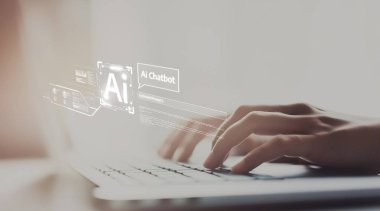 Yapay zeka sanal asistanı Chatbot ile yapay zeka konsepti ile insan etkileşimi, yapay zeka mühendisliği, LLM yapay zeka derin öğrenimi iş desteği için üretken yapay zeka kullanımı. EIDE