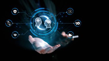 Yapay zeka mühendisliği, büyük veri ve yapay zeka makinesi kavramında yapay zeka beyin işlemcisiyle iş desteği için üretken yapay zeka kullanmayı öğrenen insan etkileşimi. Kullanıcı Kimliği