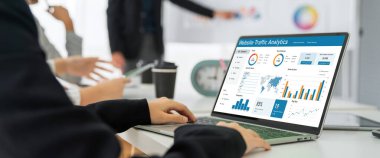 Computer software for website traffic analytics data on computer screen. Concept of SEO search engine optimization and customer targeting for online business snugly