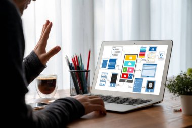 Model mobil uygulama ve web sitesi için UX UI tasarım süreci. Profesyonel uygulama geliştiricisi için kablo grafiğinin yaratıcı prototipi .