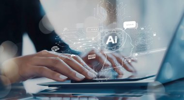 Yapay zeka sanal asistanı Chatbot ile yapay zeka konsepti ile insan etkileşimi, yapay zeka mühendisliği, LLM yapay zeka derin öğrenimi iş desteği için üretken yapay zeka kullanımı. EIDE