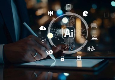 Yapay zeka mühendisliği, büyük veri ve yapay zeka makinesi kavramında yapay zeka beyin işlemcisiyle iş desteği için üretken yapay zeka kullanmayı öğrenen insan etkileşimi. EIDE