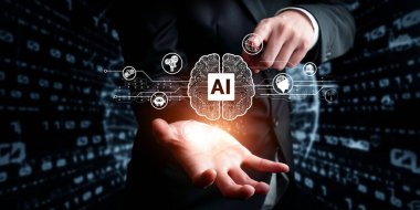 Yapay zeka mühendisliği, büyük veri ve yapay zeka makinesi kavramında yapay zeka beyin işlemcisiyle iş desteği için üretken yapay zeka kullanmayı öğrenen insan etkileşimi. Faas