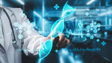 Laboratuvarda geçmişi bulanık dururken, doktorun DNA örneği hologramını göstermesine yakın dur. Teknoloji kullanarak genetik bozukluk analizi ve teşhisi koyan yetenekli bir tıp çalışanı. İyileştirici.