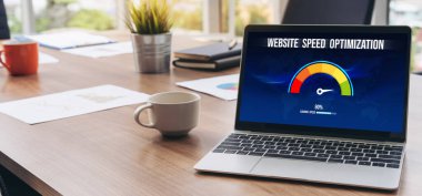 Computer software evaluating website loading speed. Concept of improving website loading speed snugly.