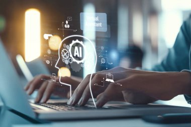 Yapay zeka mühendisliği, büyük veri ve yapay zeka makinesi kavramında yapay zeka beyin işlemcisiyle iş desteği için üretken yapay zeka kullanmayı öğrenen insan etkileşimi. EIDE