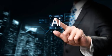 Yapay zeka sanal asistanı Chatbot ile yapay zeka konsepti ile insan etkileşimi, yapay zeka mühendisliği, LLM yapay zeka derin öğrenimi iş desteği için üretken yapay zeka kullanımı. FaaS