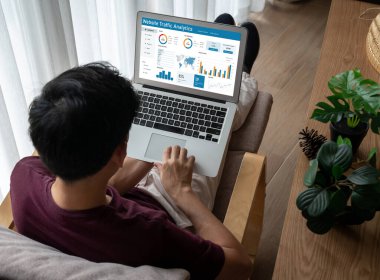 Computer software for website traffic analytics data on computer screen. Concept of SEO search engine optimization and customer targeting for online business snugly