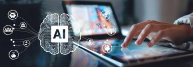 Yapay zeka mühendisliği, büyük veri ve yapay zeka makinesi kavramında yapay zeka beyin işlemcisiyle iş desteği için üretken yapay zeka kullanmayı öğrenen insan etkileşimi. EIDE