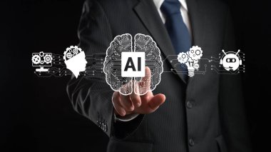 Yapay zeka mühendisliği, büyük veri ve yapay zeka makinesi kavramında yapay zeka beyin işlemcisiyle iş desteği için üretken yapay zeka kullanmayı öğrenen insan etkileşimi. Faas