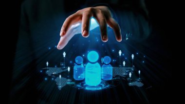 İş adamı ağ kurar, değerli bağlantılar kurar. Profesyonel ağı ve fırsatları genişletmek için etkili insan ağ oluşturma stratejileri UUID