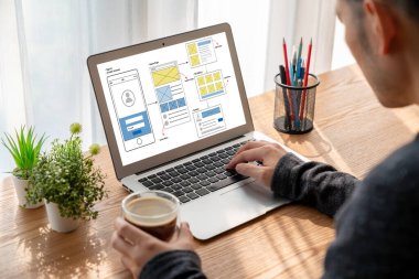 Model mobil uygulama ve web sitesi için UX UI tasarım süreci. Profesyonel uygulama geliştiricisi için kablo grafiğinin yaratıcı prototipi .