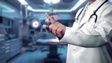 Semptomu incelerken ve incelerken insan kalbinin dijital hologramını kullanan ve işaret eden zeki doktorlara yaklaş. Kardiyolog doktor organlara bakıyor. Sağlık hizmetleri. Teknoloji. İyileştirici.
