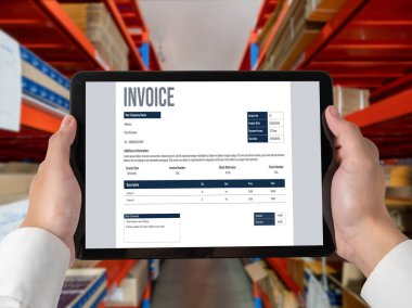 Muhasebe uygulamasından gelen fatura bilgisayar ekranında. Şirket işlerinin finans ve bütçesi için bilgisayar programı. Rahatça..