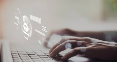 Yapay zeka sanal asistanı Chatbot ile yapay zeka konsepti ile insan etkileşimi, yapay zeka mühendisliği, LLM yapay zeka derin öğrenimi iş desteği için üretken yapay zeka kullanımı. EIDE