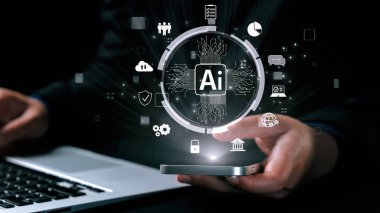 Yapay zeka mühendisliği, büyük veri ve yapay zeka makinesi kavramında yapay zeka beyin işlemcisiyle iş desteği için üretken yapay zeka kullanmayı öğrenen insan etkileşimi. Kullanıcı Kimliği