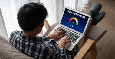 Computer software evaluating website loading speed. Concept of improving website loading speed snugly.