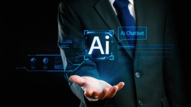 Yapay zeka sanal asistanı Chatbot ile yapay zeka konsepti ile insan etkileşimi, yapay zeka mühendisliği, LLM yapay zeka derin öğrenimi iş desteği için üretken yapay zeka kullanımı. Kullanıcı Kimliği