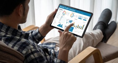 Computer software for website traffic analytics data on computer screen. Concept of SEO search engine optimization and customer targeting for online business snugly