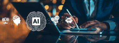 Yapay zeka mühendisliği, büyük veri ve yapay zeka makinesi kavramında yapay zeka beyin işlemcisiyle iş desteği için üretken yapay zeka kullanmayı öğrenen insan etkileşimi. EIDE