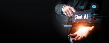 Yapay zeka sanal asistanı Chatbot ile yapay zeka konsepti ile insan etkileşimi, yapay zeka mühendisliği, LLM yapay zeka derin öğrenimi iş desteği için üretken yapay zeka kullanımı. FaaS
