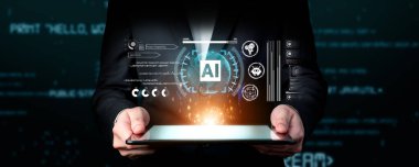 Yapay zeka mühendisliği, büyük veri ve yapay zeka makinesi kavramında yapay zeka beyin işlemcisiyle iş desteği için üretken yapay zeka kullanmayı öğrenen insan etkileşimi. Faas