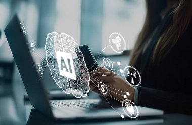 Yapay zeka mühendisliği, büyük veri ve yapay zeka makinesi kavramında yapay zeka beyin işlemcisiyle iş desteği için üretken yapay zeka kullanmayı öğrenen insan etkileşimi. EIDE