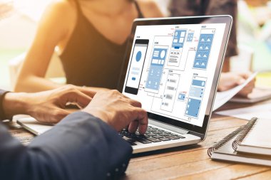 Model mobil uygulama ve web sitesi için UX UI tasarım süreci. Profesyonel uygulama geliştiricisi için kablo grafiğinin yaratıcı prototipi .