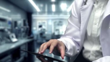 Hologram tabletten yüzerken, doktorun tıbbi haç hologramını seçip tablet içine ithal etmesine yakın durun. Genel pratisyen hekim, teknolojiyi kullanarak sağlık sistemine erişip kontrol ediyor. İyileştirici.