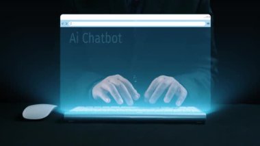 Yapay zeka sanal asistanı Chatbot ile yapay zeka konsepti ile insan etkileşimi, yapay zeka mühendisliği, LLM yapay zeka derin öğrenimi iş desteği için üretken yapay zeka kullanımı. Kullanıcı Kimliği