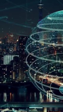 Akıllı şehirde küresel bağlantı ve internet ağı modernizasyonu. Gelecekteki 5G kablosuz dijital bağlantı ve sosyal medya ağı kavramı .