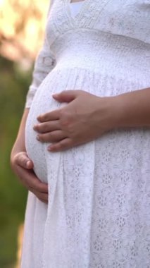 Hamile bir kadın, çocuğuna bakarken bahçe evinde mutlu bir hayat yaşıyor. Hamile karnında bebek taşıyan hamile bir anne. Doğum öncesi bakım ve kadın hamileliği konsepti.