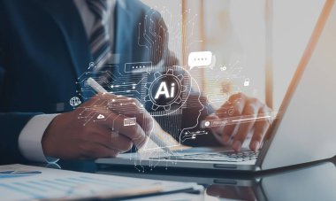 Yapay zeka sanal asistanı Chatbot ile yapay zeka konsepti ile insan etkileşimi, yapay zeka mühendisliği, LLM yapay zeka derin öğrenimi iş desteği için üretken yapay zeka kullanımı. EIDE