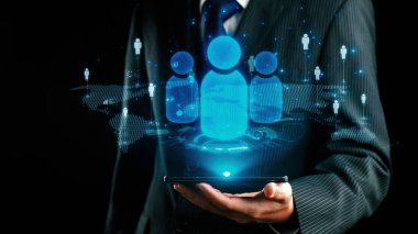 İş adamı ağ kurar, değerli bağlantılar kurar. Profesyonel ağı ve fırsatları genişletmek için etkili insan ağ oluşturma stratejileri UUID