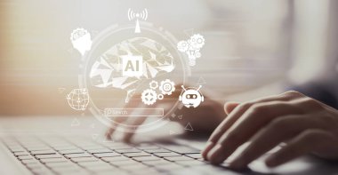 Yapay zeka mühendisliği, büyük veri ve yapay zeka makinesi kavramında yapay zeka beyin işlemcisiyle iş desteği için üretken yapay zeka kullanmayı öğrenen insan etkileşimi. EIDE