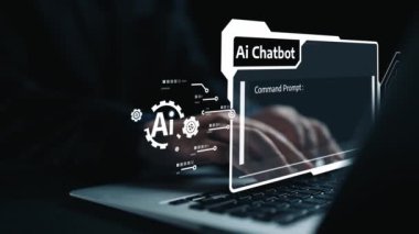 Yapay zeka sanal asistanı Chatbot ile yapay zeka konsepti ile insan etkileşimi, yapay zeka mühendisliği, LLM yapay zeka derin öğrenimi iş desteği için üretken yapay zeka kullanımı. Kullanıcı Kimliği