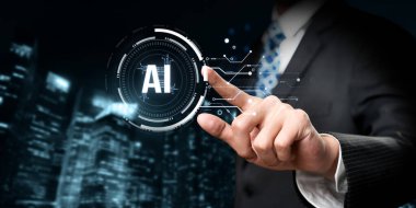 Yapay zeka mühendisliği, büyük veri ve yapay zeka makinesi kavramında yapay zeka beyin işlemcisiyle iş desteği için üretken yapay zeka kullanmayı öğrenen insan etkileşimi. Faas