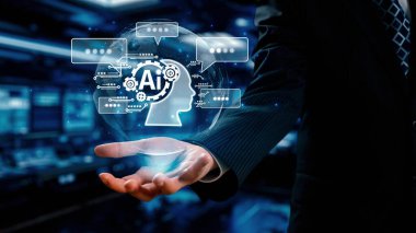 Yapay zeka mühendisliği, büyük veri ve yapay zeka makinesi kavramında yapay zeka beyin işlemcisiyle iş desteği için üretken yapay zeka kullanmayı öğrenen insan etkileşimi. Kullanıcı Kimliği