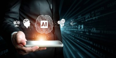 Yapay zeka mühendisliği, büyük veri ve yapay zeka makinesi kavramında yapay zeka beyin işlemcisiyle iş desteği için üretken yapay zeka kullanmayı öğrenen insan etkileşimi. Faas