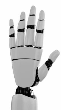 Beyaz ve yeşil arka planda üç boyutlu robot el hareketi. Yapay zeka ve makine öğrenimi kavramı.