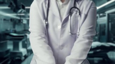 Doktorun tıbbi haç simgesini laboratuvarda yüzdürmesine yakın çekim. Teknoloji kullanarak tıbbi araştırmaların semptomlarını inceleyen profesyonel bir tıp çalışanı. Tıbbi tedavi. İyileştirici.