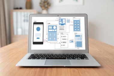 Model mobil uygulama ve web sitesi için UX UI tasarım süreci. Profesyonel uygulama geliştiricisi için kablo grafiğinin yaratıcı prototipi .