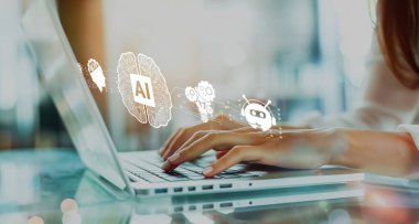 Yapay zeka mühendisliği, büyük veri ve yapay zeka makinesi kavramında yapay zeka beyin işlemcisiyle iş desteği için üretken yapay zeka kullanmayı öğrenen insan etkileşimi. EIDE