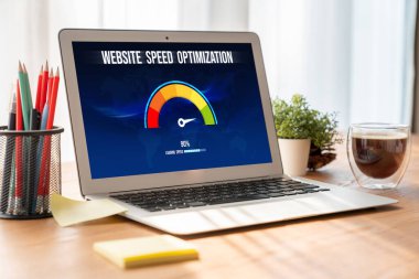 Computer software evaluating website loading speed. Concept of improving website loading speed snugly.