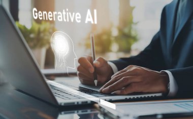 Yapay zeka mühendisliği, büyük veri ve yapay zeka makinesi kavramında yapay zeka beyin işlemcisiyle iş desteği için üretken yapay zeka kullanmayı öğrenen insan etkileşimi. EIDE